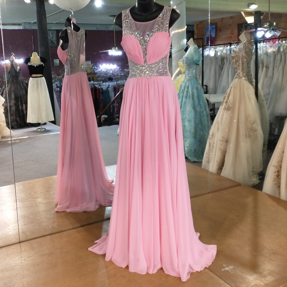 Precious Formals Ruched & Rhinestoned Bodice Dress